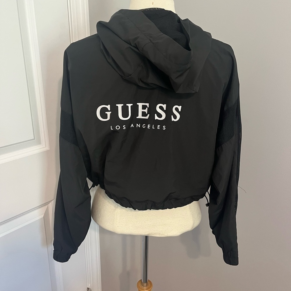 Guess Black Hooded Crop Lightweight Jacket Sz S